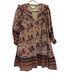 Cleobella Organic Cotton Paisley Ruffle Dress XS NWOT Fall Layering Style